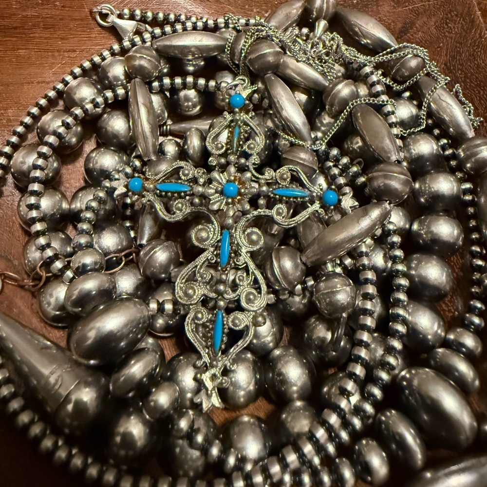 Elegant Silver and Turquoise Cross Pendant Necklace